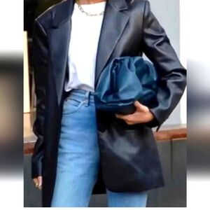 Rebecca Minkoff Black FaLse Lambskin Leather Blazer Women’s Size L Oversized